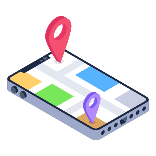 Phone illustration showing live map tracking.